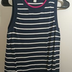 Navy and White Striped Tank Top with Pink Trim